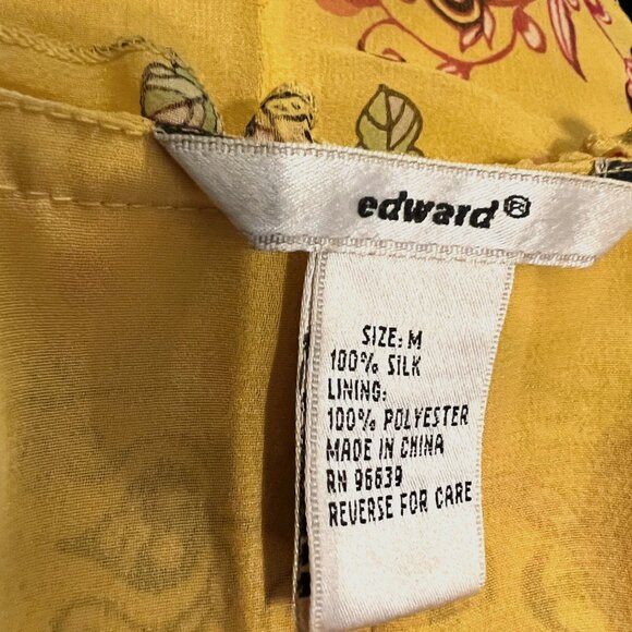 Edward Vintage Women's 100% Silk Floral Sleeveless Ruffle Top Button Up-V Neck M - Picture 7 of 15